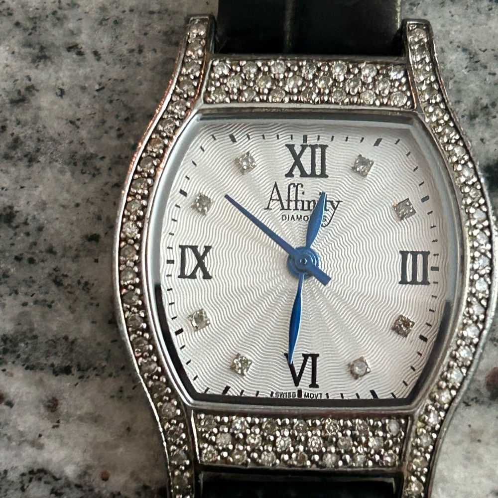 Affinity Silver and Black Women's Watch with Diamond Accents